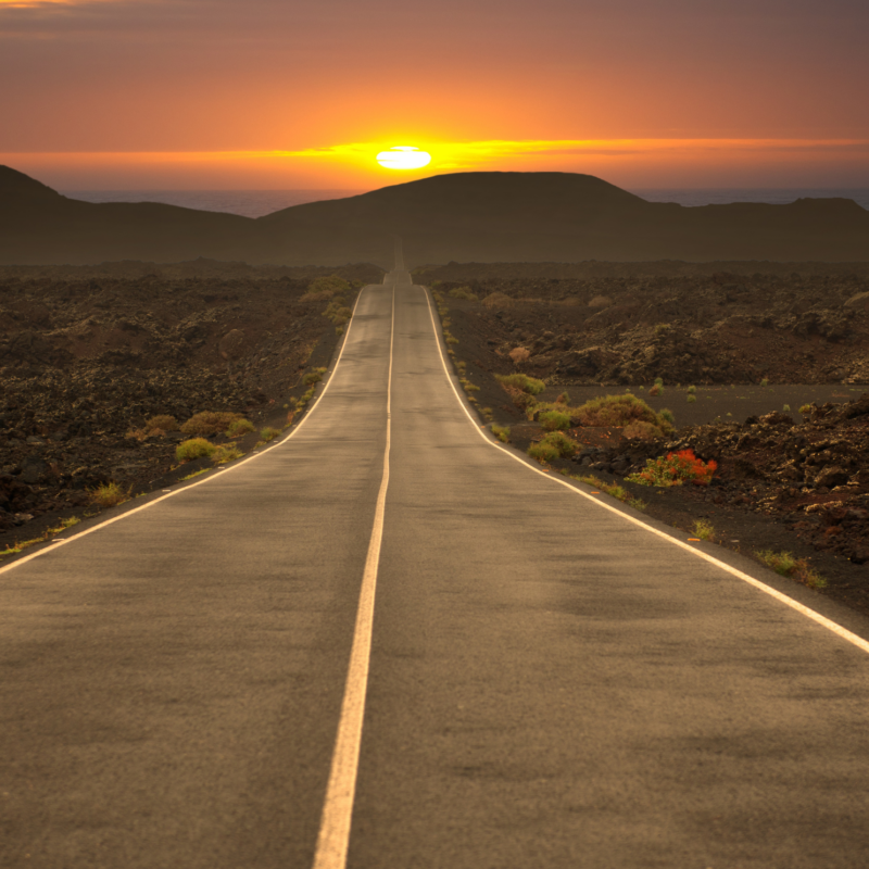 An empty road leading to a sunset, symbolises the road to data leadership